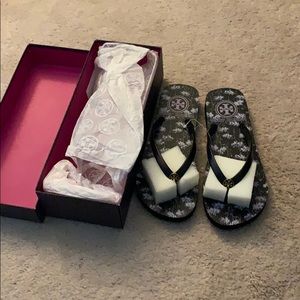 Tory Burch flip flops (black and purple)